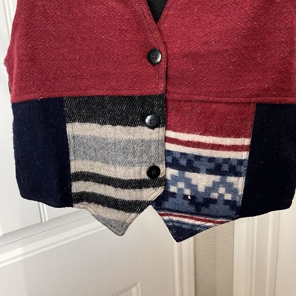 In Style Vtg Aztec Southwestern Western Sleeveless Vest Patchwork Red Black L - Picture 3 of 7
